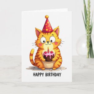 Carte d'anniversaire Chat avec gâteau
