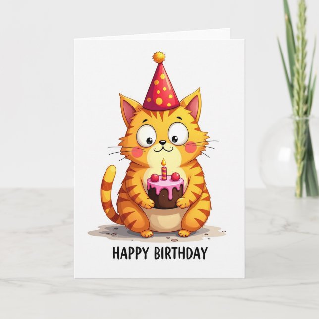 Carte d'anniversaire Chat avec gâteau (Devant)