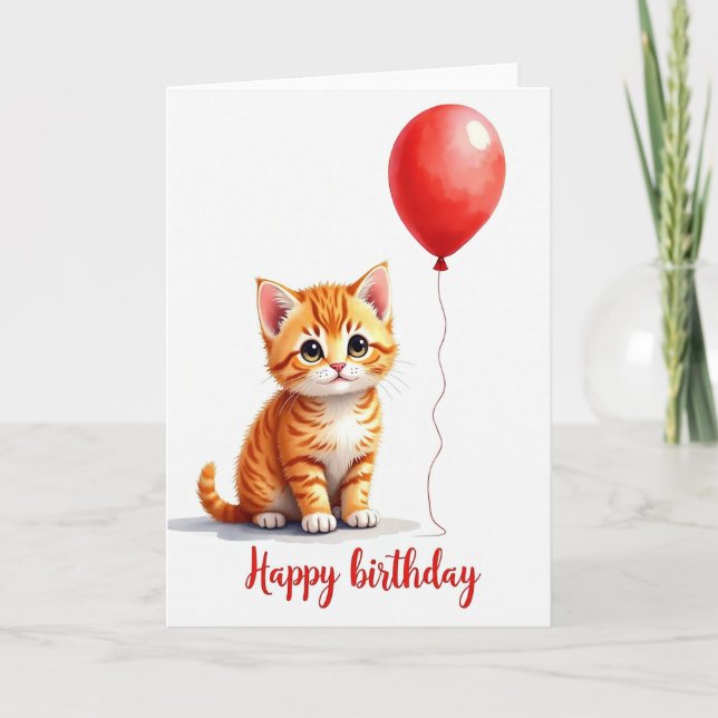 Carte d'anniversaire Chat Ballon (Devant)