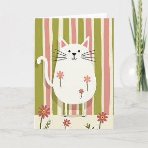 Carte d'anniversaire Chat Blanc Rayé