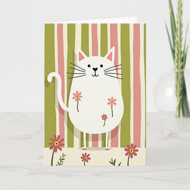 Carte d'anniversaire Chat Blanc Rayé (Devant)