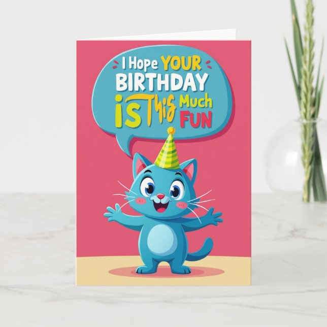 Carte d'anniversaire chat bleu joyeux (Devant)