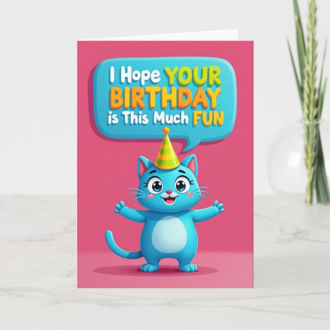 Carte d'anniversaire Chat Bleu Joyeux (Devant)