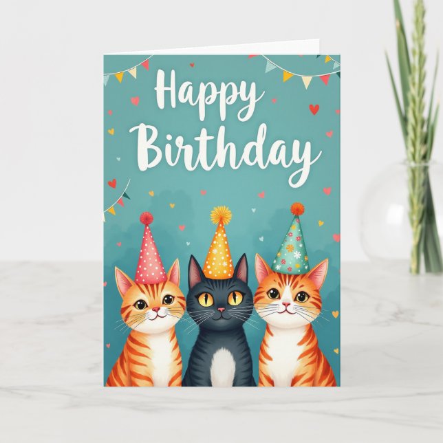 Carte d'anniversaire Chat Chapeau de Fête (Devant)