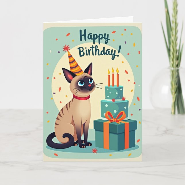 Carte d'anniversaire Chat Chapeau Rayé (Devant)