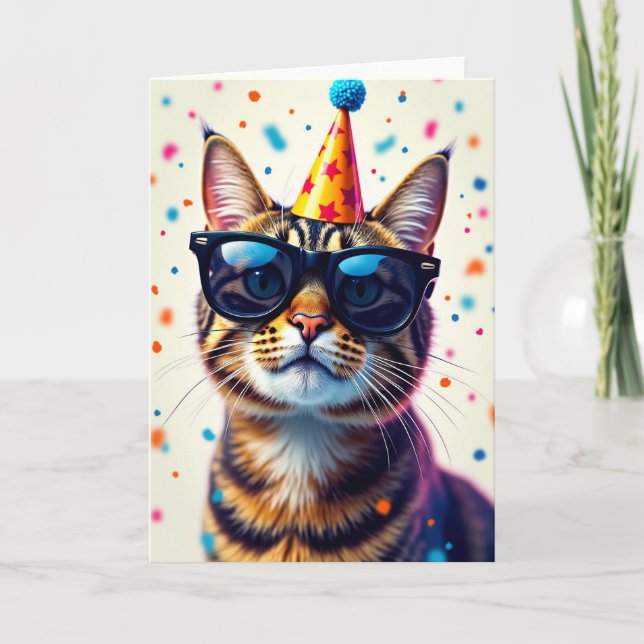 Carte d'anniversaire Chat Cool (Devant)