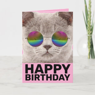 CARTE D'ANNIVERSAIRE CHAT cool, PORTANT DES LUNETT