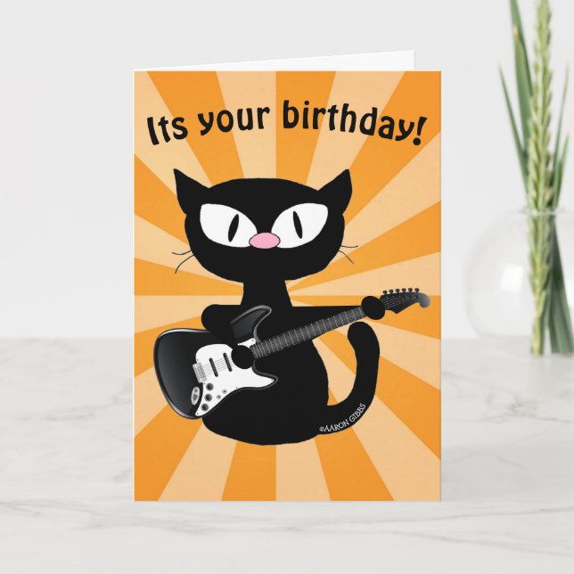 Carte d'anniversaire - Chat de dessin animé noir r (Devant)