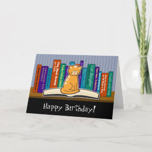 Carte d'anniversaire Chat et Livres