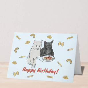Carte d'anniversaire Chat et Pasta