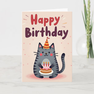 Carte d'anniversaire Chat Gâteau