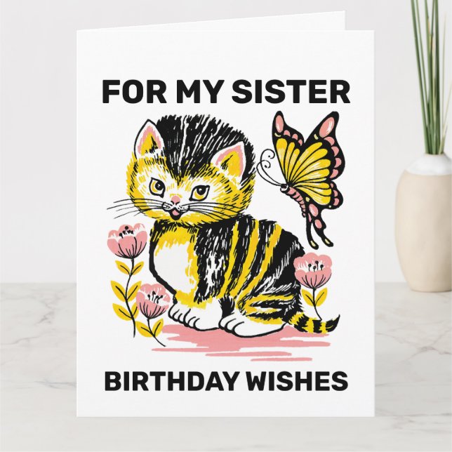 CARTE D'ANNIVERSAIRE CHAT MIGNON SŒUR (Devant)