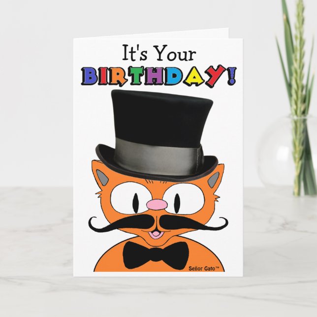 Carte d'anniversaire Chat Moustache de Dessin Anim (Devant)