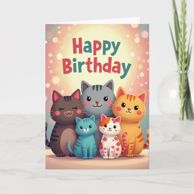Carte d'anniversaire Chat Pastel (Devant)