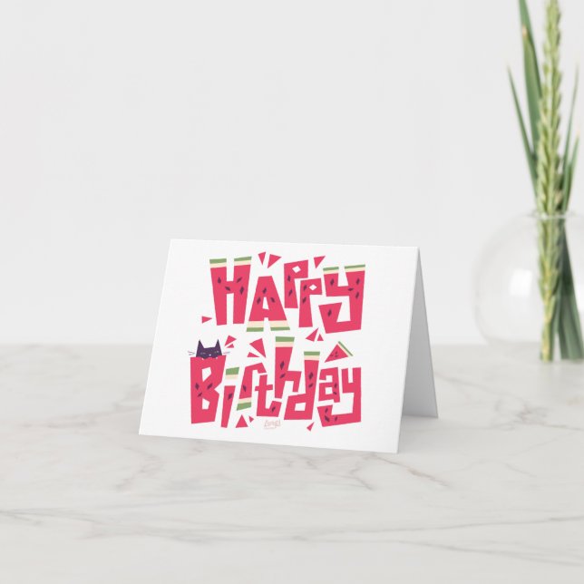 Carte d'anniversaire chat pastèque joyeux (Devant)