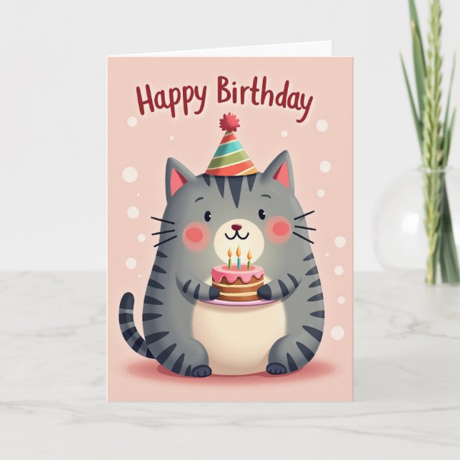 Carte d'anniversaire Chat Rose (Devant)