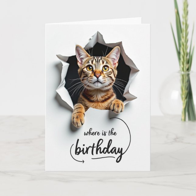 Carte d'anniversaire Chat Star Peek (Devant)