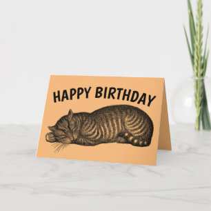CARTE D'ANNIVERSAIRE CHAT TIGRÉ ART ENDORMI, MANGE
