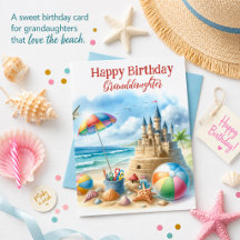 Carte d'anniversaire Château de Sable pour Petite-