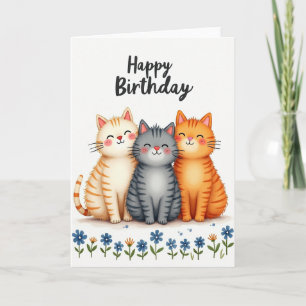 Carte d'anniversaire Chats à l'aquarelle douce