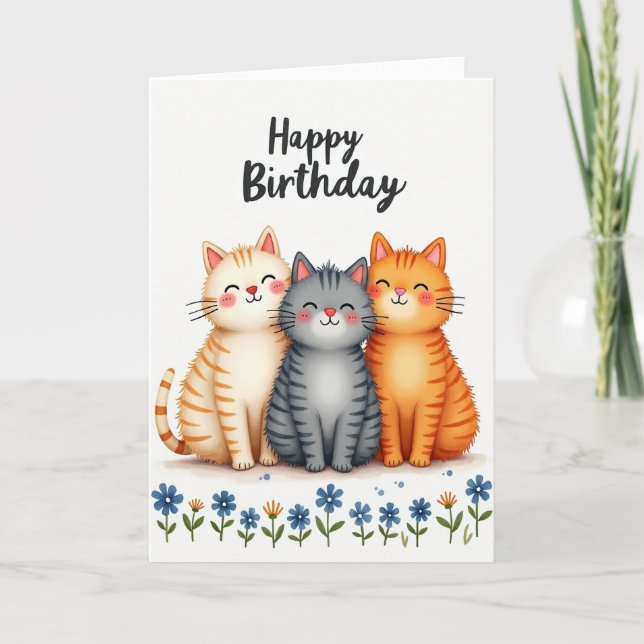 Carte d'anniversaire Chats à l'aquarelle douce (Devant)