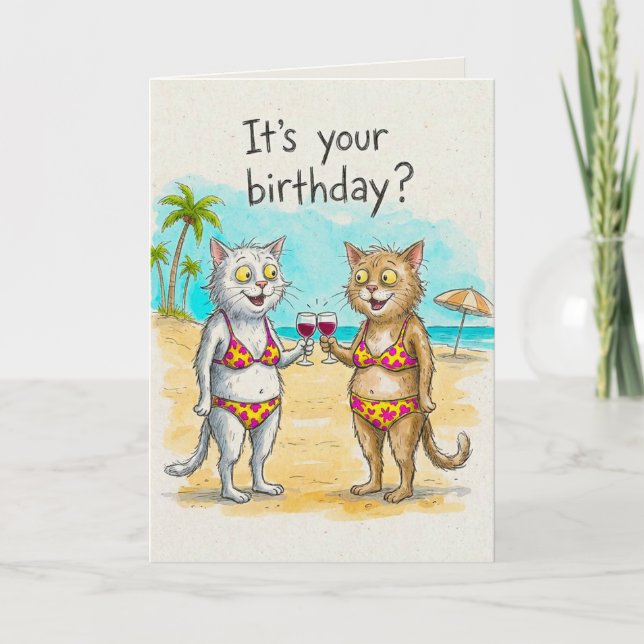 Carte d'anniversaire Chats et Vin (Devant)