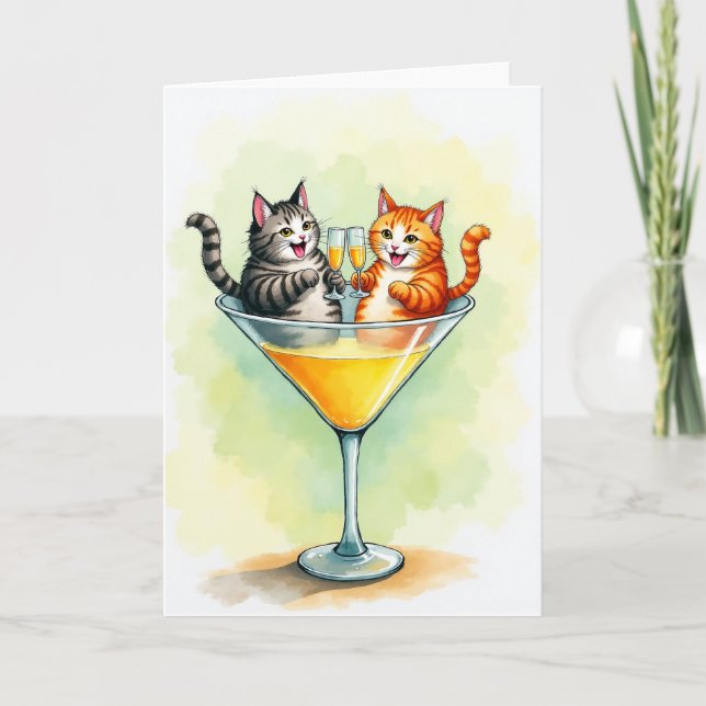 Carte d'anniversaire Chats qui trinquent (Devant)