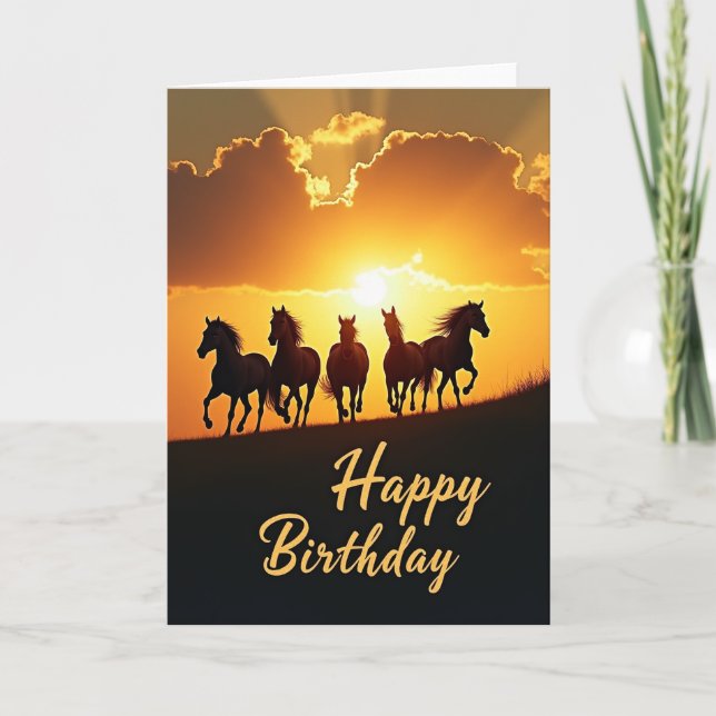 Carte d'anniversaire Cheval au galop Coucher de so (Devant)