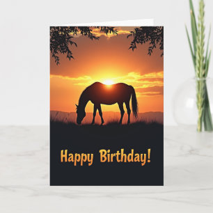 Carte d'anniversaire Cheval Coucher de soleil doré
