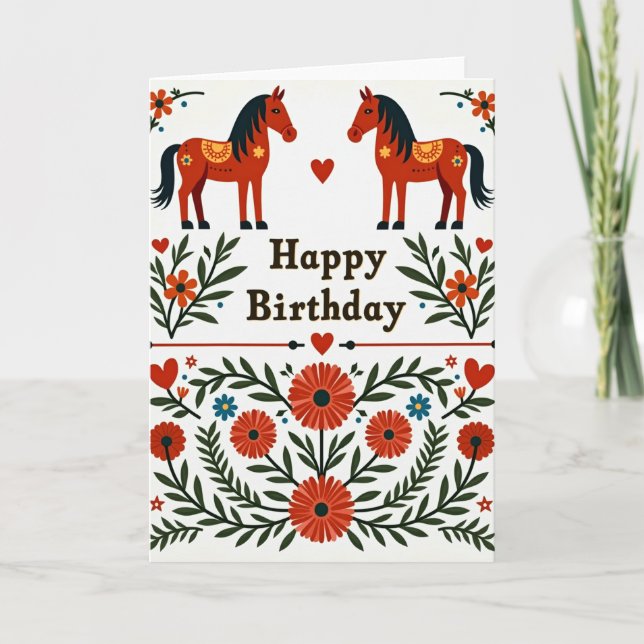 Carte d'anniversaire Cheval d'art populaire (Devant)