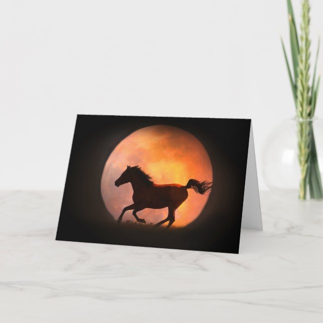 Carte d'anniversaire Cheval et Lune (Devant)