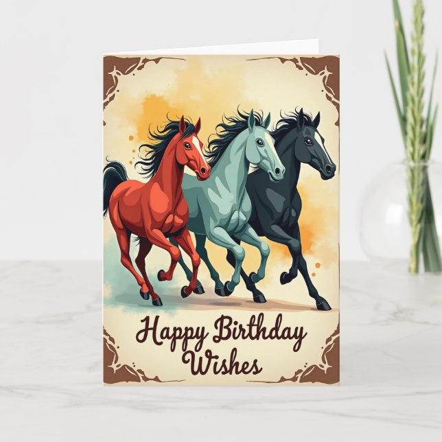 Carte d'anniversaire Cheval Galopant Joyeux (Devant)
