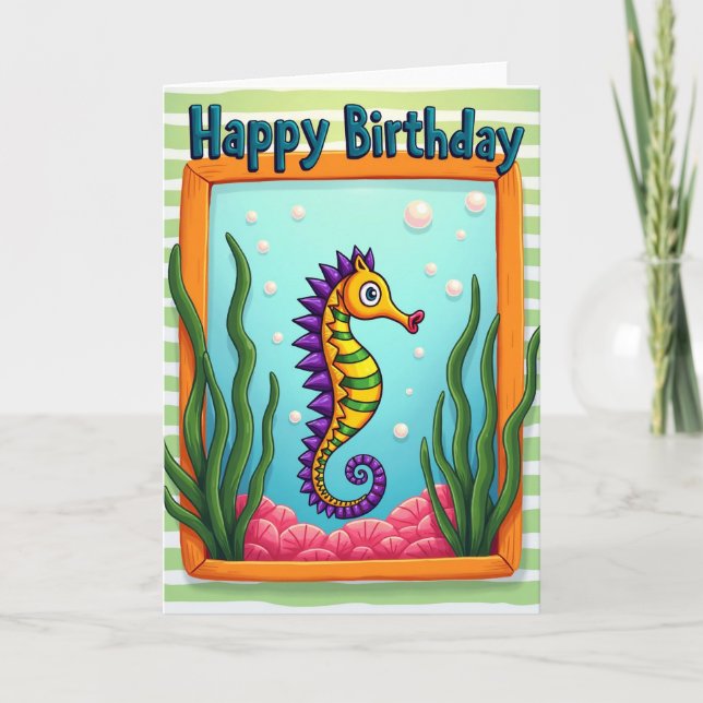 Carte d'anniversaire Cheval Marin Fantaisiste (Devant)