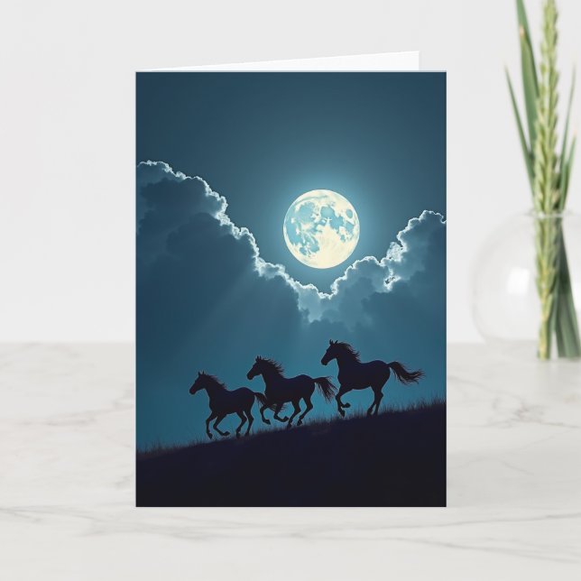 Carte d'anniversaire Chevaux au Clair de Lune (Devant)
