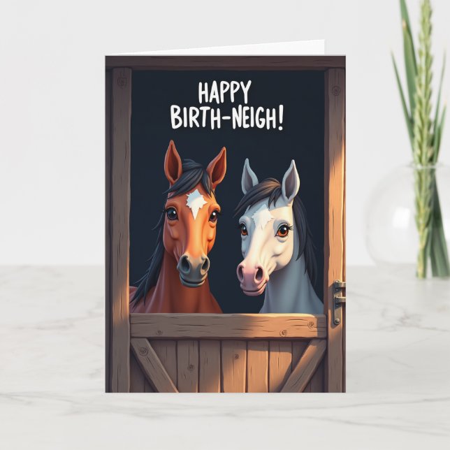 Carte d'anniversaire Chevaux Écurie (Devant)