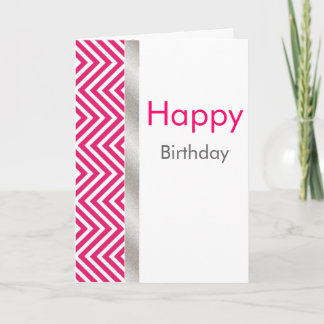 Carte d'anniversaire Chevron rose et blanc