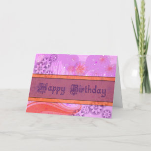Carte d'anniversaire chic orange violet et rose