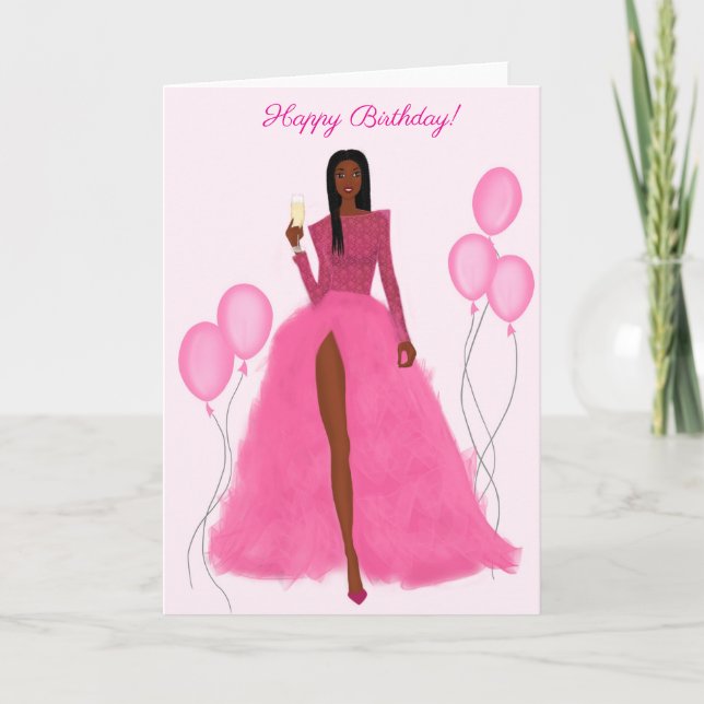 Carte d'anniversaire chic pour fille noire (Devant)