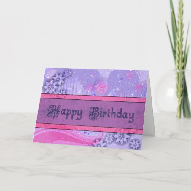 Carte d'anniversaire chic rose et violet (Devant)