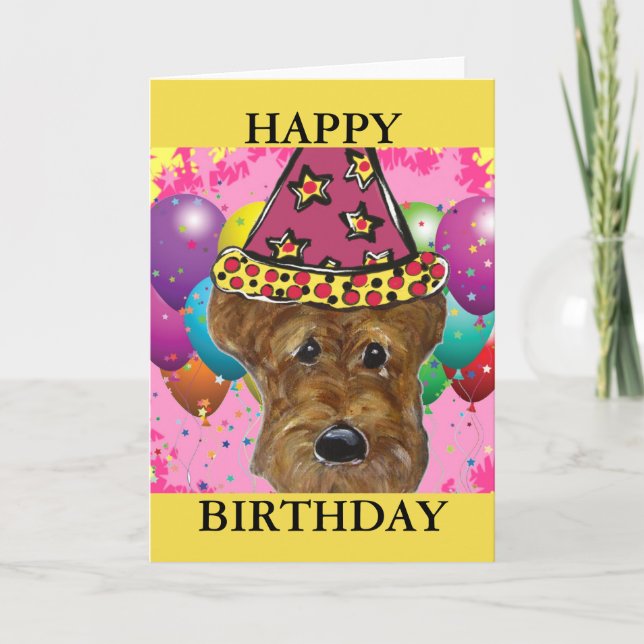 CARTE D'ANNIVERSAIRE CHIEN AIREDALE MIGNON (Devant)