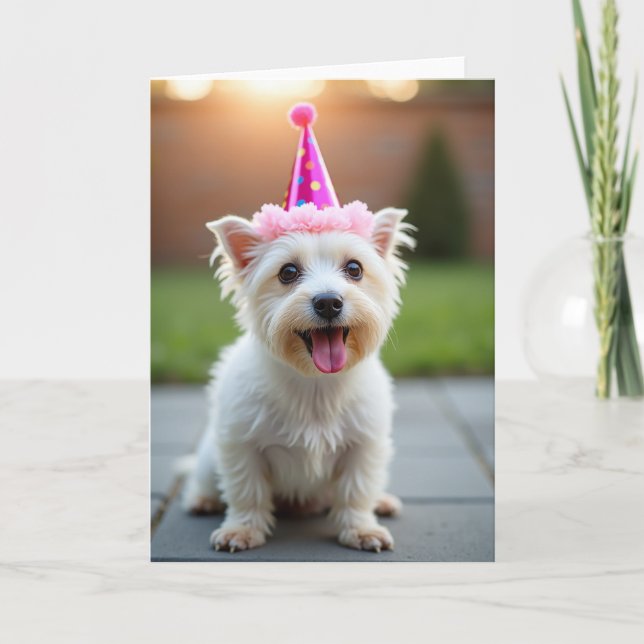 Carte d'anniversaire Chien Blanc Doux (Devant)
