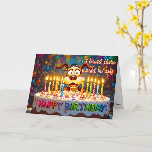 Carte d'anniversaire Chien Gâteau Mignonne Chaotiq (Fleur jaune)