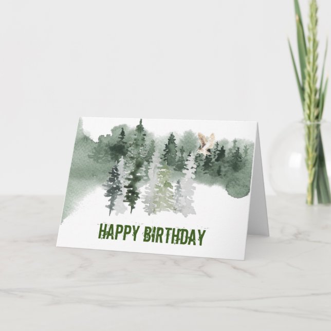 Carte d'anniversaire Chouette Aquarelle de Bois (Devant)
