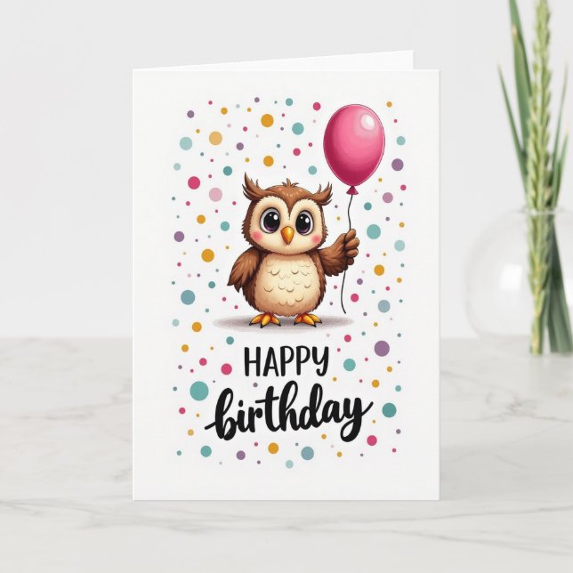 Carte d'anniversaire Chouette Capricieuse (Devant)