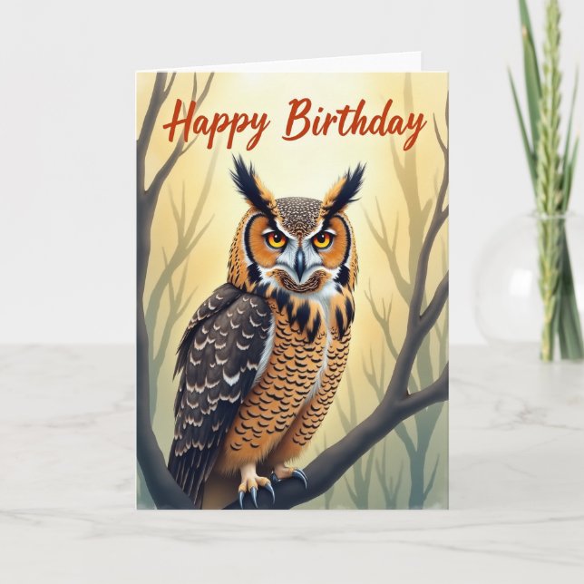 Carte d'anniversaire Chouette dorée (Devant)