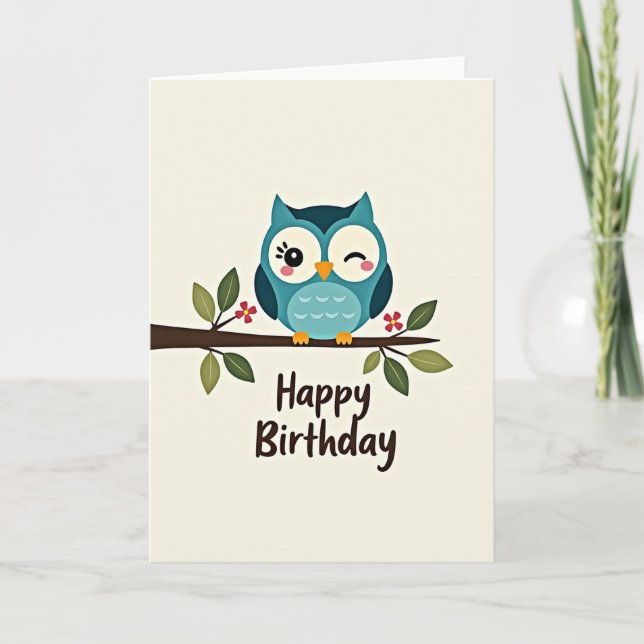 Carte d'anniversaire Chouette Joyeuse (Devant)