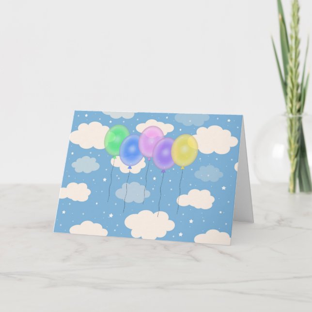 Carte d'anniversaire Cinq Ballons Colorés (Devant)