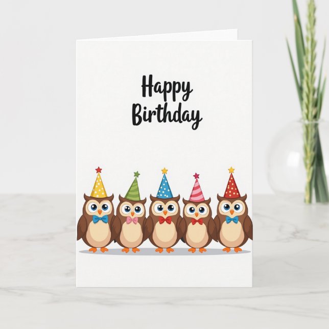 Carte d'anniversaire Cinq Oiseaux Fêtards (Devant)