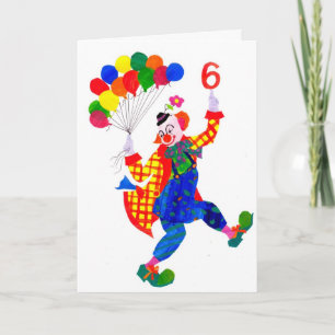 Carte d'anniversaire clown de 6 ans