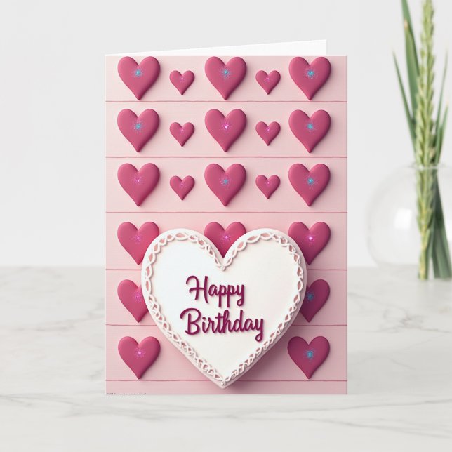 Carte d'anniversaire Cœur Magenta (Devant)